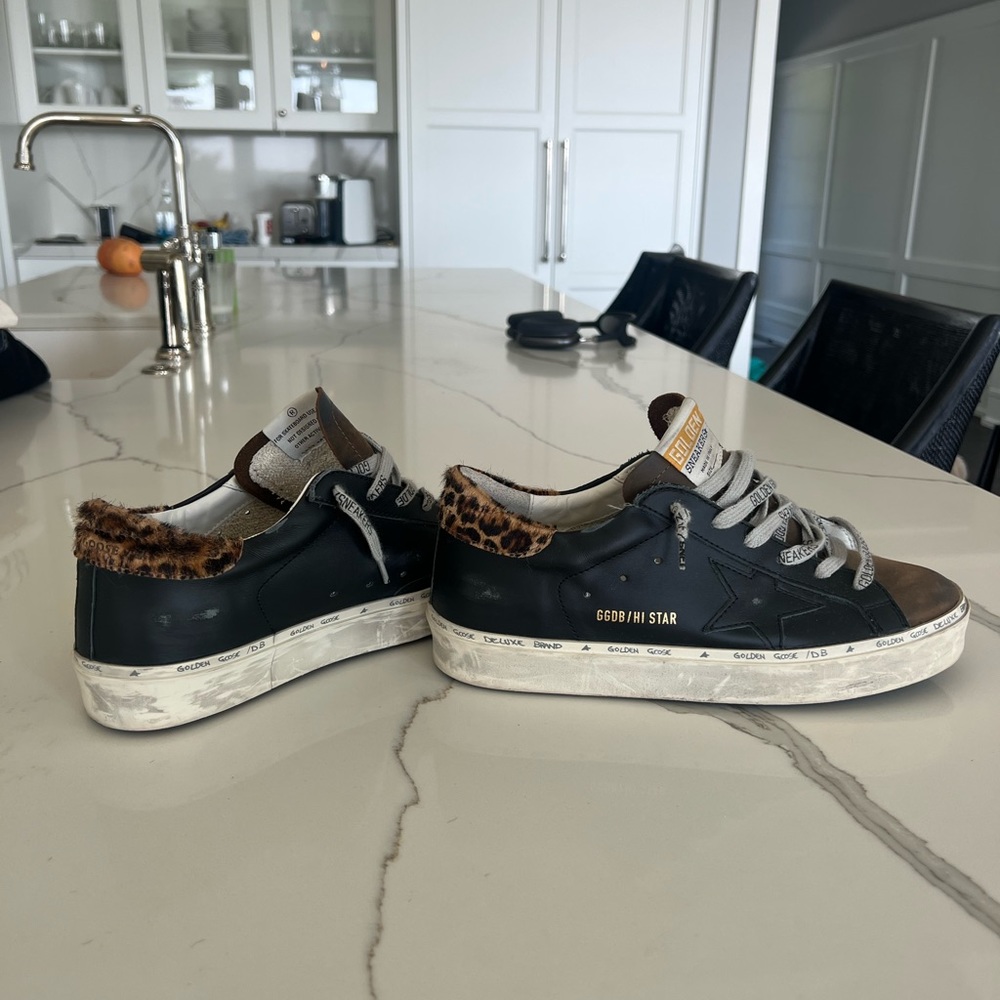 Golden Goose Navy and Leapord Hi Star Sneaker